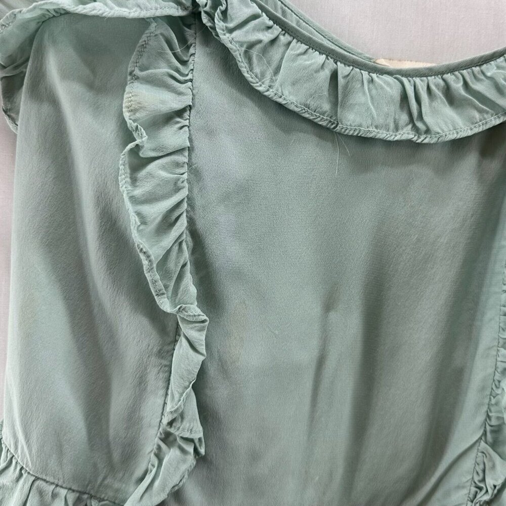 H&M Tank Top Womens Size 6 Ruffled Tiered Cami Sleeveless Viscose Silk Green - Picture 3 of 8